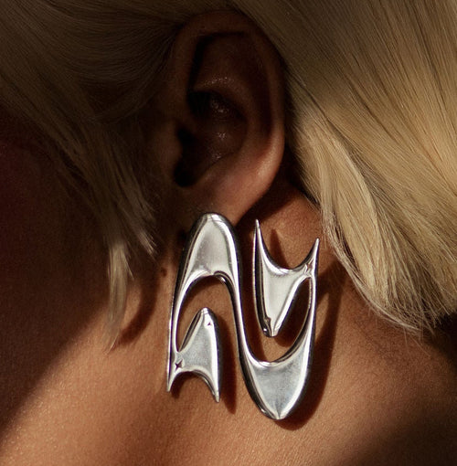 SILVER Twin Cat “oversized” earrings